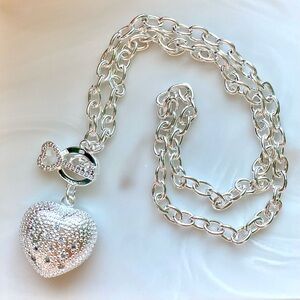 Silver Heart Pendant Necklace - Sparkling Silver Statement Necklace